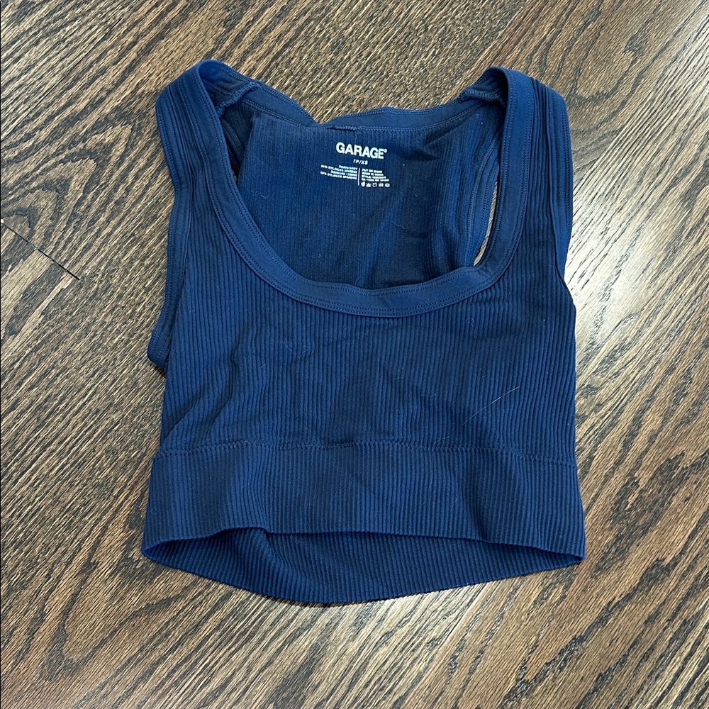 Garage Deep Blue Ribbed Crop Top